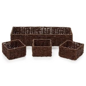 Americanflat NWT 4pc Seagrass Woven Basket Set in Walnut Multipurpose